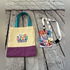 NWOT Disney Junior Live On Tour Kids Tote Bag and Lanyard Set -Yellow and Purple